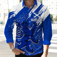 (Custom Text) Scotland Lion Grunge Long Sleeve Button Shirt RLT12 - Wonder Print Shop