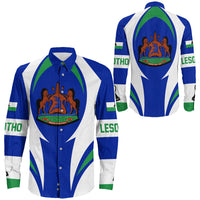 Wonder Print Shop Clothing - Lesotho Action Flag Long Sleeves Button Shirt RLT7 - Wonder Print Shop