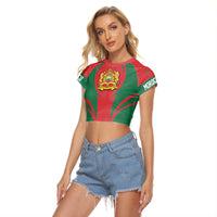 Wonder Print Shop Clothing - Morocco Action Flag Women's Raglan Cropped T shirt RLT7 - Wonder Print Shop