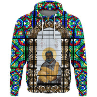 Saint Benedict of the African On Stained Glass Zip Hoodie RLT13 - Wonder Print Shop