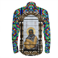 Saint Benedict of the African On Stained Glass Long Sleeve Button Shirt RLT13 - Wonder Print Shop