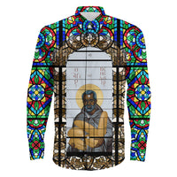 Saint Benedict of the African On Stained Glass Long Sleeve Button Shirt RLT13 - Wonder Print Shop