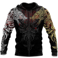 Viking Clothing Geki and Freki Viking Wolf Iii Tattoo Hoodie RLT12 - Wonder Print Shop