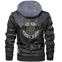 Viking Valknut Zipper Leather Jacket - Geri and Freki RLT12 - Wonder Print Shop