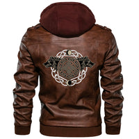 Viking Valknut Zipper Leather Jacket - Geri and Freki RLT12 - Wonder Print Shop