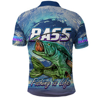 Bass Fishing Polo Shirt Fishing is Life Hook Sport Largemouth Blue - Wonder Print Shop