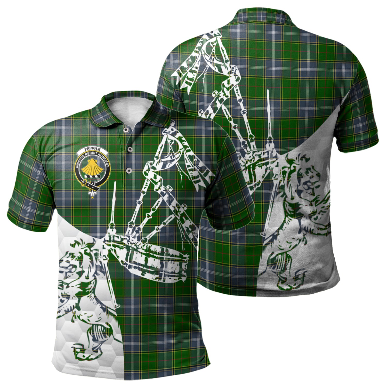 scottish-pringle-clan-crest-tartan-polo-shirt-lion-and-bagpipes-style