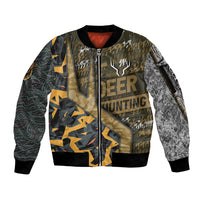 Deer Hunting Grunge Pattern Sleeve Zip Bomber Jacket - Wonder Print Shop