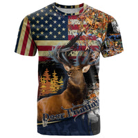 Deer Hunting American Flag Deciduous Forest Pattern T Shirt - Wonder Print Shop