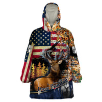 Deer Hunting American Flag Deciduous Forest Pattern Wearable Blanket Hoodie - Wonder Print Shop