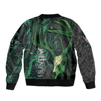 Deer Hunting Green Grunge Pattern Sleeve Zip Bomber Jacket - Wonder Print Shop