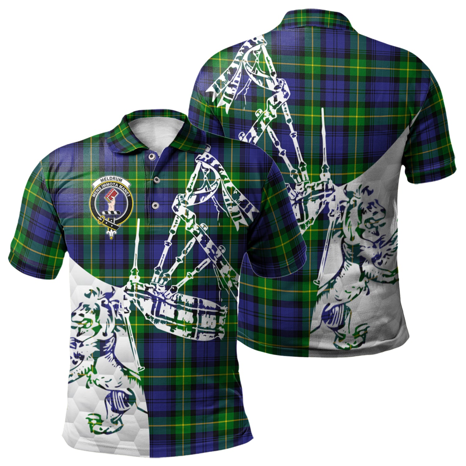 scottish-meldrum-clan-crest-tartan-polo-shirt-lion-and-bagpipes-style