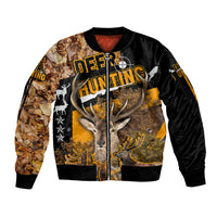 Deer Hunting Fall Of The Leaf Pattern Sleeve Zip Bomber Jacket - Wonder Print Shop
