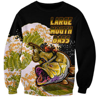 Black bass fishing sweatshirt with colorful bass graphic and “LARGE MOUTH BASS” text