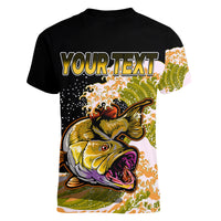 (Custom Personalised) Bass Fishing Yellow Women V Neck T Shirt - Wonder Print Shop