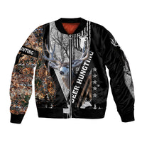 Deer Hunting Deciduous Forest Pattern Sleeve Zip Bomber Jacket - Wonder Print Shop