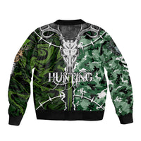 Deer Hunting Green Abstract Pattern Sleeve Zip Bomber Jacket - Wonder Print Shop