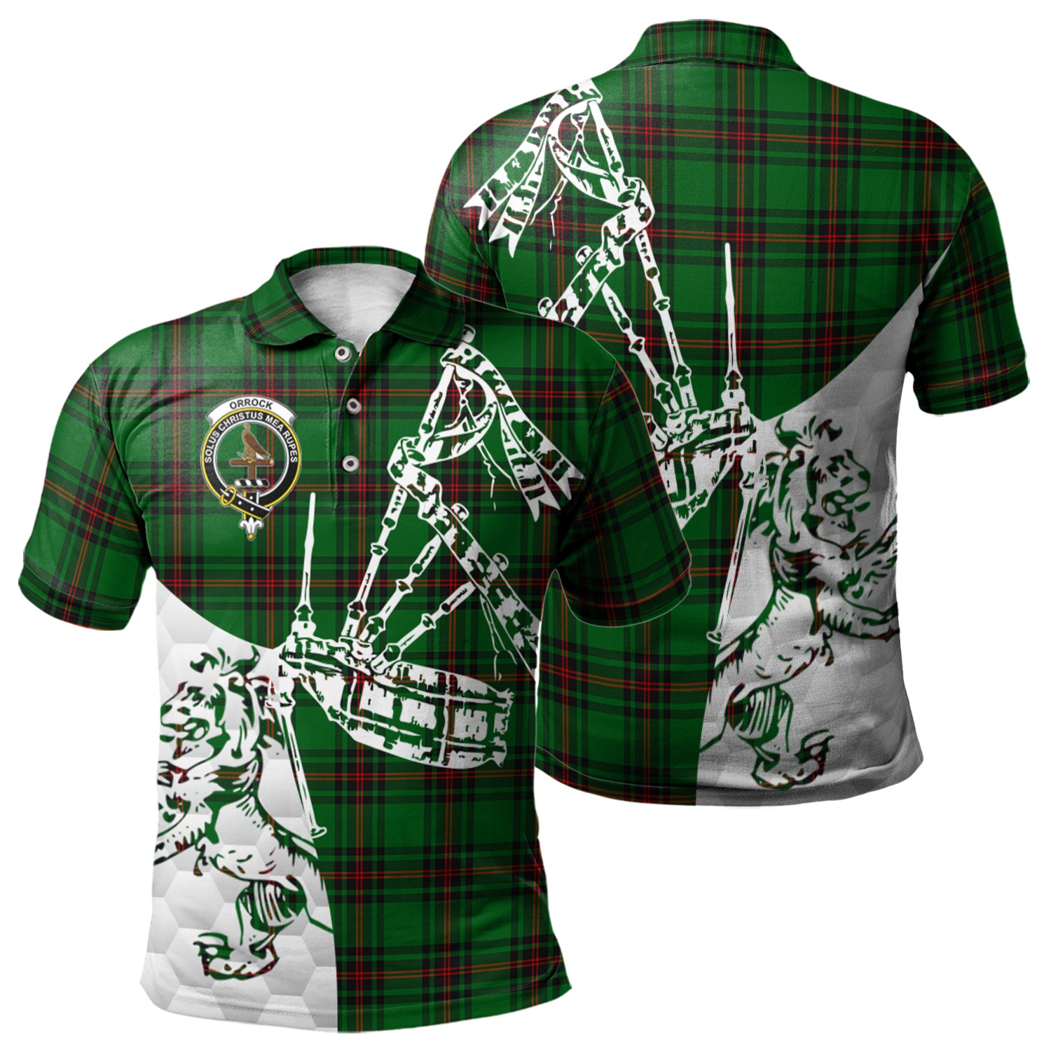 scottish-orrock-clan-crest-tartan-polo-shirt-lion-and-bagpipes-style