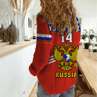 (Custom Text And Number) Russia Hockey 2023 Red Sporty Style Women Casual Shirt - Wonder Print Shop