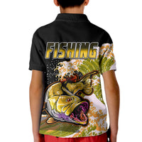 Largemouth Bass Fishing Polo Shirt Yellow for Kid - Wonder Print Shop