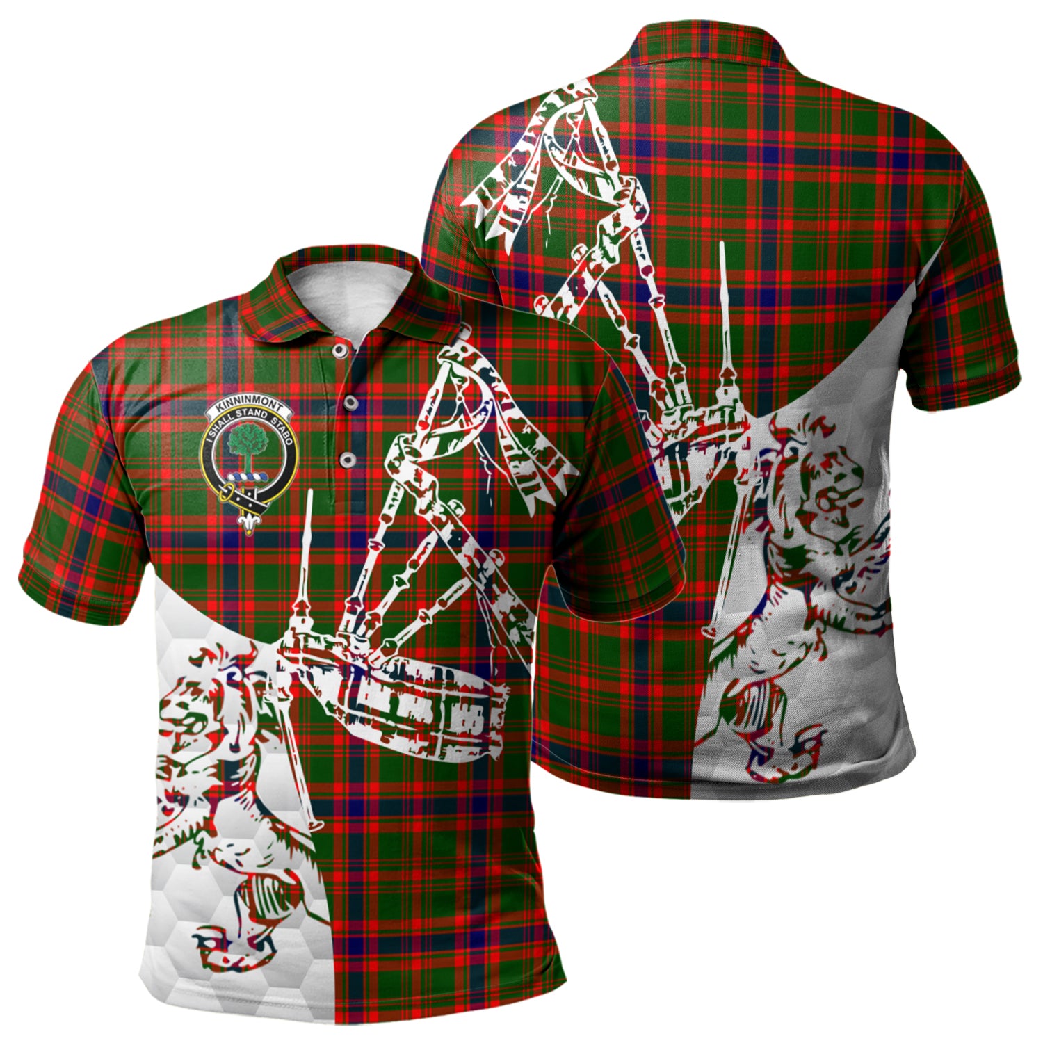 scottish-kinninmont-clan-crest-tartan-polo-shirt-lion-and-bagpipes-style