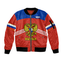 (Custom Text And Number) Russia Hockey 2023 Red Sporty Style Sleeve Zip Bomber Jacket - Wonder Print Shop