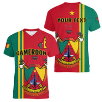 (Custom Personalised) Cameroon Happy Unity Day Cameroun Coat Of Arms Women V Neck T Shirt - Wonder Print Shop