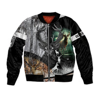 Deer Hunting - A Mystical Deer With Large Antler Within A Forest Winter Forest Pattern Sleeve Zip Bomber Jacket - Wonder Print Shop