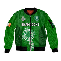 (Custom Text And Number) Ireland Rugby Go Shamrocks Sleeve Zip Bomber Jacket - Wonder Print Shop