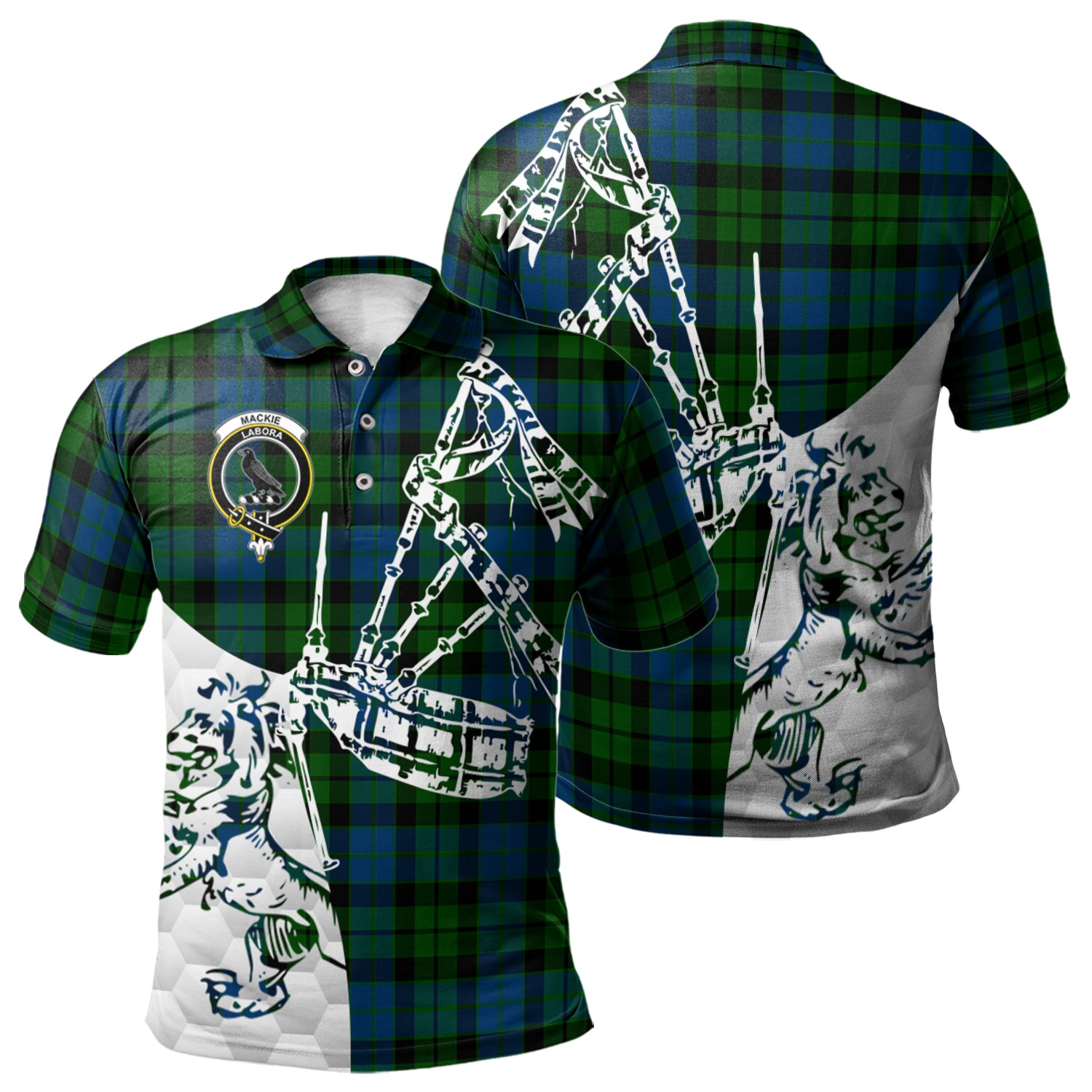 scottish-mackie-clan-crest-tartan-polo-shirt-lion-and-bagpipes-style