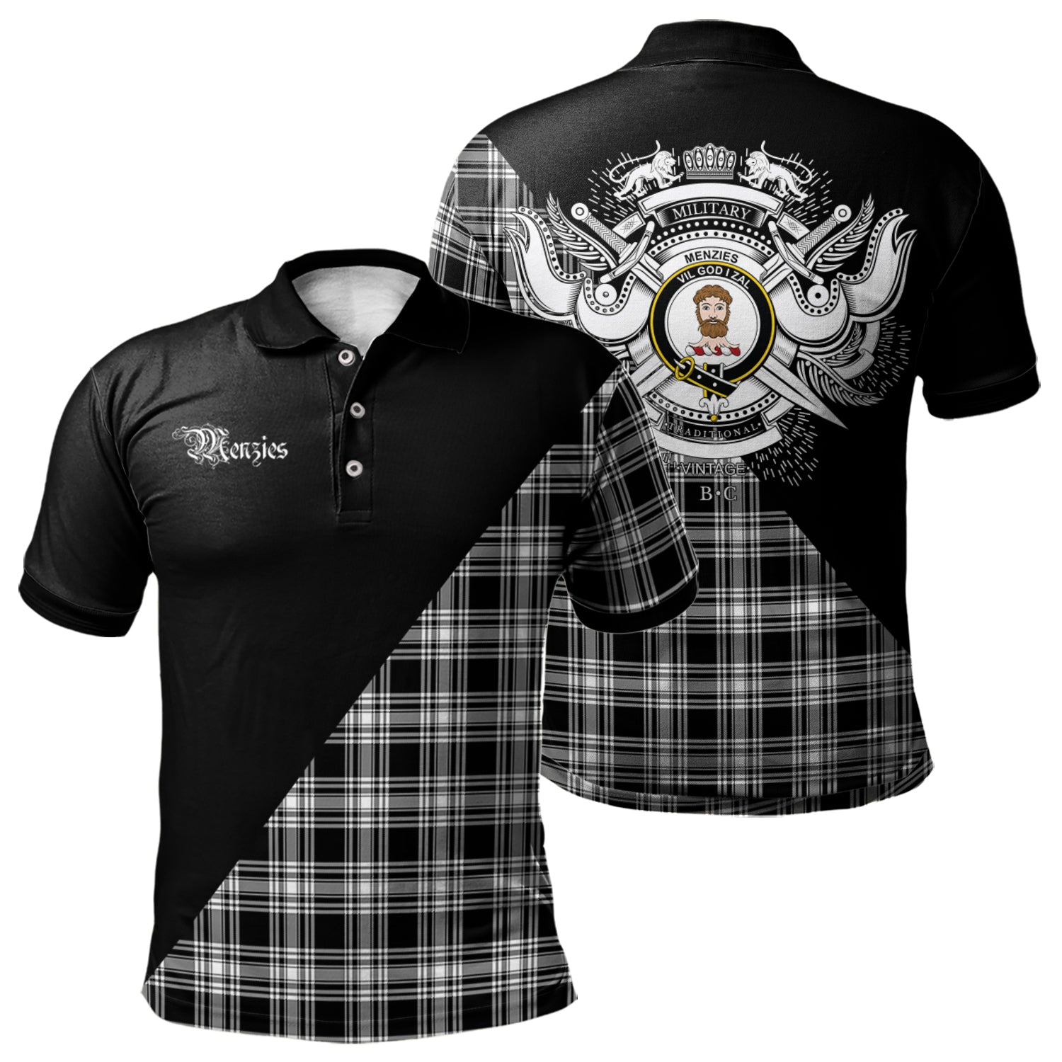 scottish-menzies-black-and-white-clan-crest-military-logo-tartan-polo-shirt