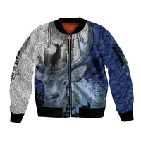 Deer Hunting - Stag In The Night Abstract Pattern Sleeve Zip Bomber Jacket - Wonder Print Shop