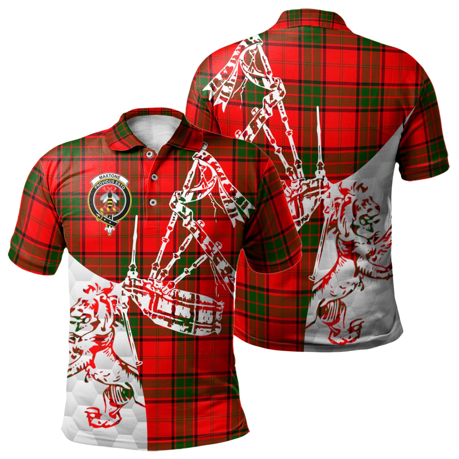 scottish-maxtone-clan-crest-tartan-polo-shirt-lion-and-bagpipes-style