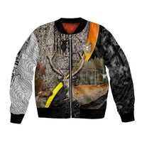 Deer Hunting Old Tree Bark Texture Gray Abstract Pattern Sleeve Zip Bomber Jacket - Wonder Print Shop