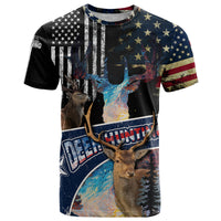 Deer Hunting American Flag Tie Dye Forest Painting Pattern T Shirt - Wonder Print Shop