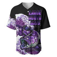 Black baseball jersey with purple bass graphic and Large Mouth Bass text