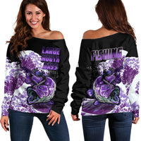 Largemouth Bass Fishing Purple Off Shoulder Sweater - Wonder Print Shop