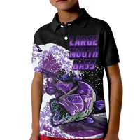 Largemouth Bass Fishing Polo Shirt Purple for Kid - Wonder Print Shop