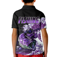 Largemouth Bass Fishing Polo Shirt Purple for Kid - Wonder Print Shop
