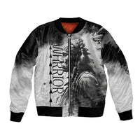 Native American Chiefs Headdress Warriors Smoking Style Sleeve Zip Bomber Jacket - Wonder Print Shop