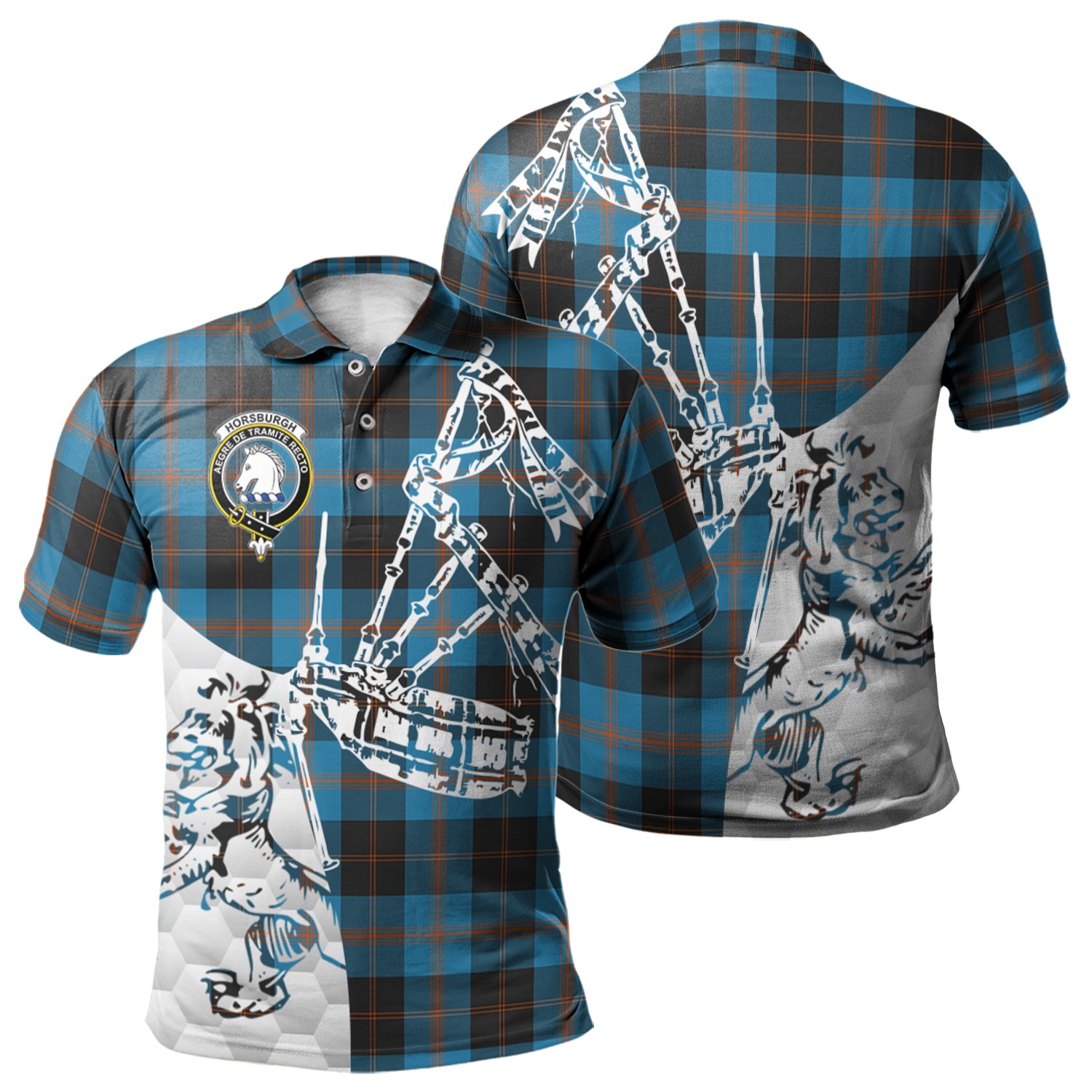 scottish-horsburgh-clan-crest-tartan-polo-shirt-lion-and-bagpipes-style
