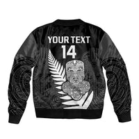 (Custom Text And Number) Aotearoa Rugby Sevens All Black Tiki Fern Sleeve Zip Bomber Jacket - Wonder Print Shop