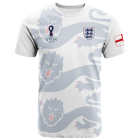 England football T-shirt, white with light blue lion pattern and chest crest