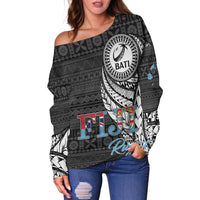 Fiji Rugby Bati Tapa Pattern Women Off Shoulder Sweater LT2 - Wonder Print Shop