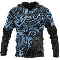 Fiji Polynesian Hoodie Blue Turtle - Wonder Print Shop