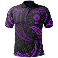 American Samoa Polynesian Polo Shirt Purple Tribal Wave - Wonder Print Shop