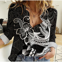 Polynesian Shark Tattoo Hawaii Tribal Women Casual Shirt LT12 - Wonder Print Shop