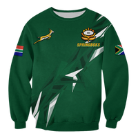 Green crewneck sweatshirt with Springboks logo, kangaroo emblem, and flag accents on sleeves
