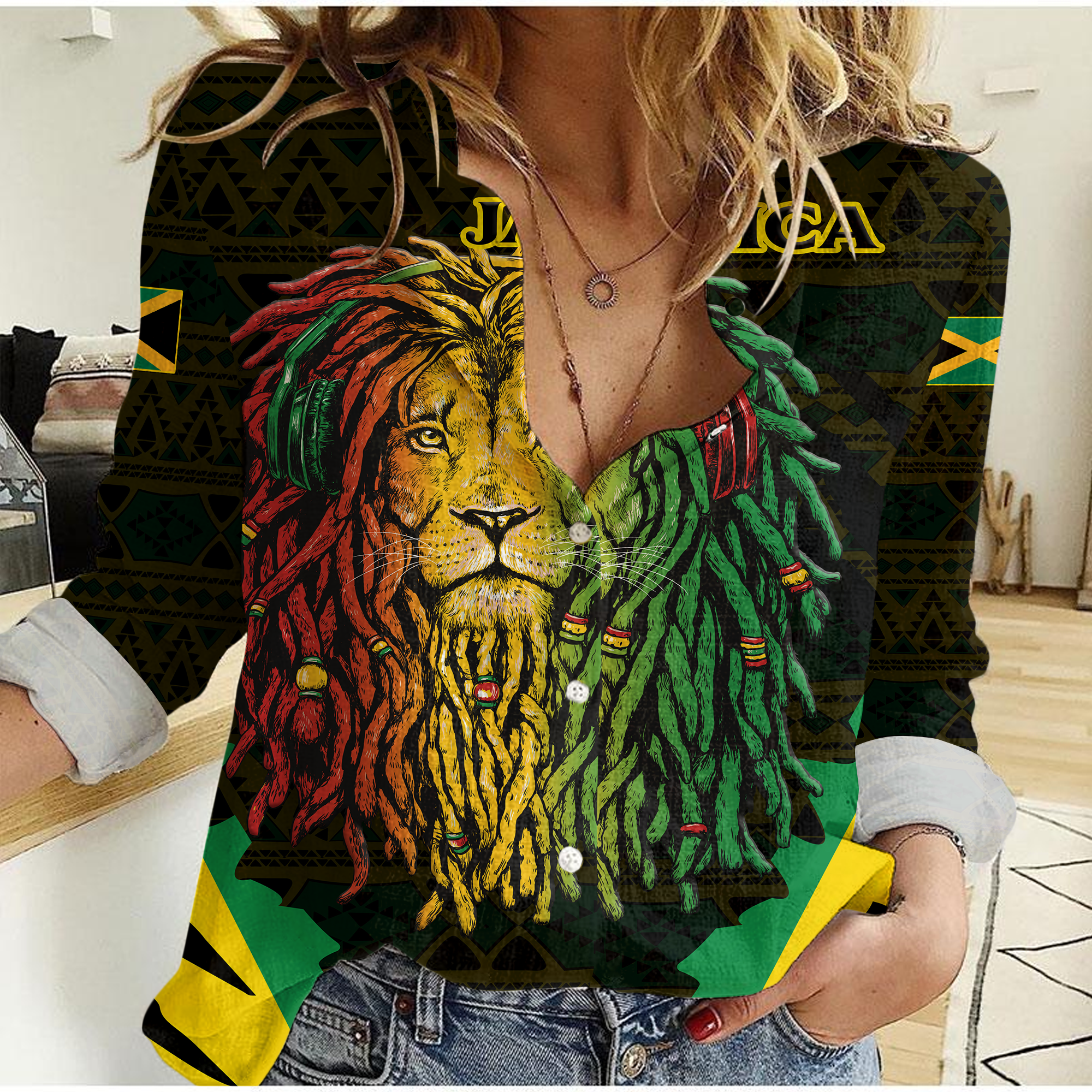 jamaica-rastafarian-lion-pride-women-casual-shirt