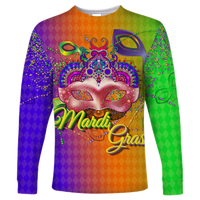 Mardi Gras Mask With Beads Long Sleeve Shirt - LT12 - Wonder Print Shop